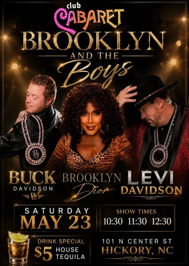 Event poster for Brooklyn Dior drag artist at Club Cabaret, Hickory, NC.