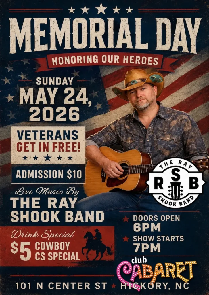 Event poster for The Ray Shook Band live at Club Cabaret in Hickory, May 24, 2026