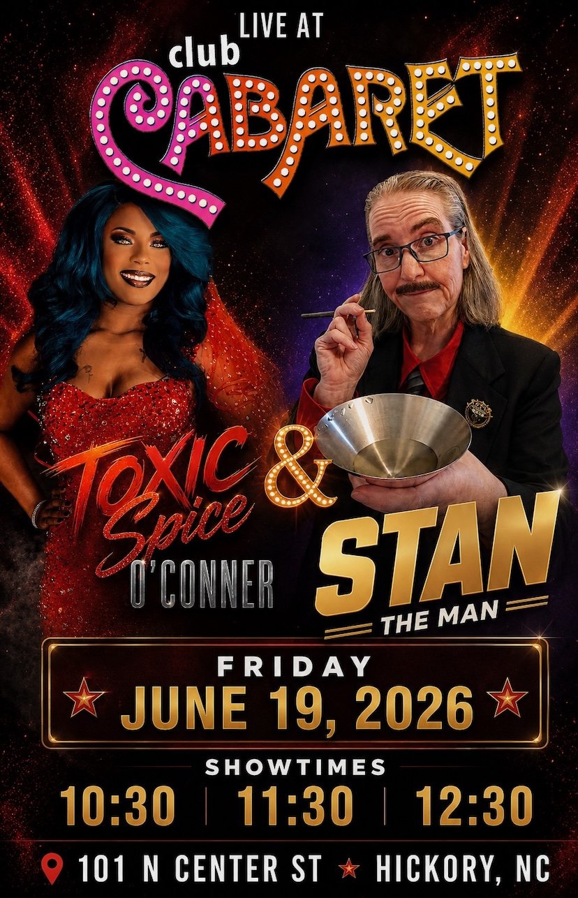 Event poster for show at Club Cabaret in Hickory, May 29th, 2026