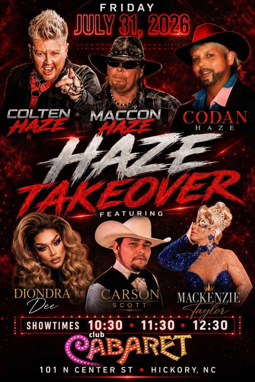 Event poster for the live drag show at Club Cabaret in Hickory, NC on May 30, 2026